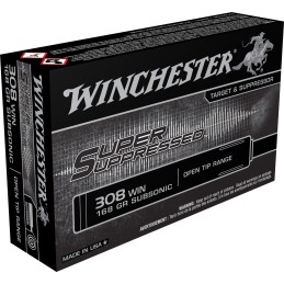 Winchester Ammo SUP308 Super Suppressed  308 Win 168 gr Open Tip Range 20 Per Box 10 Case