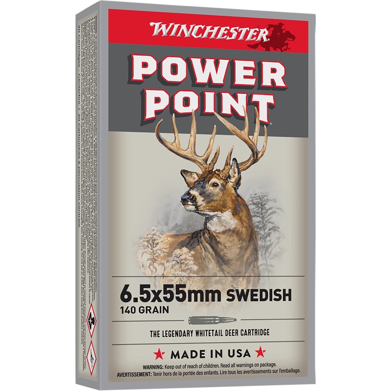 Winchester Ammo X6555 PowerPoint  6.5x55 Swedish 140 gr Power Point 20 Per Box 10 Case