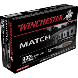 Winchester Ammo S338LM Match  338 Lapua Mag 250 gr Sierra MatchKing BTHP 20 Per Box 10 Case