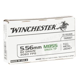 Winchester Ammo WM855K USA M855 Green Tip 5.56x45mm NATO 62 gr Full Metal Jacket 20 Per Box 50 Case