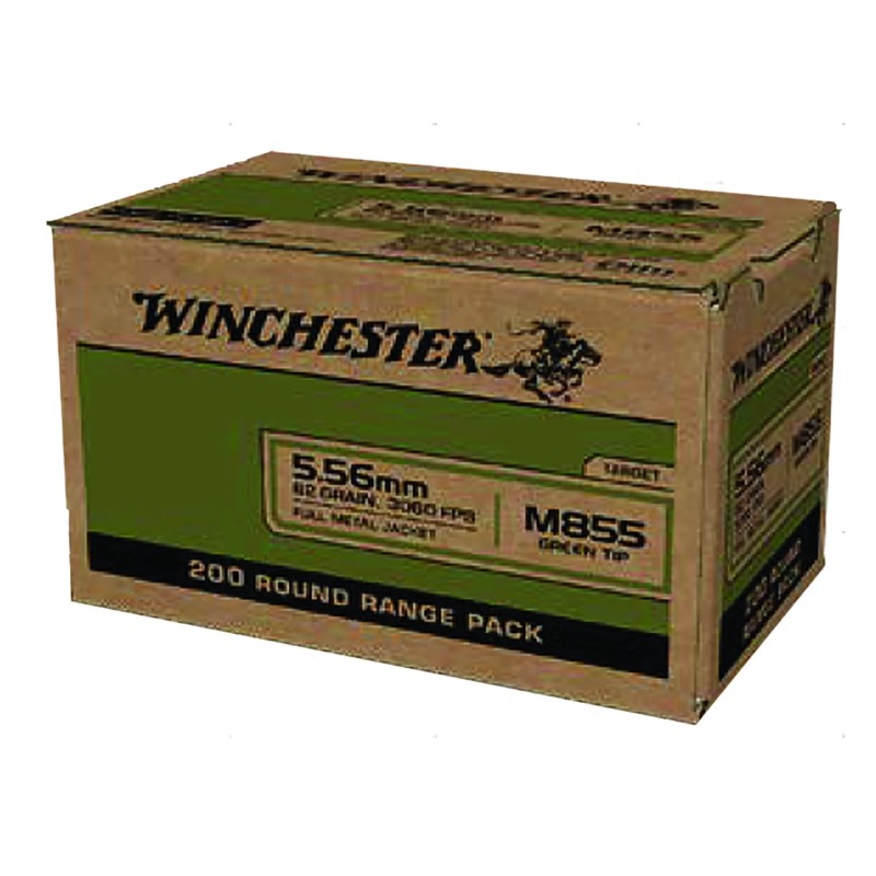 Winchester Ammo WM855200 USA M855 Green Tip 5.56x45mm NATO 62 gr Full Metal Jacket 200 Per Box 4 Case