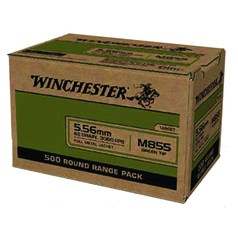 Winchester Ammo WM855500 USA M855 Green Tip 5.56x45mm NATO 62 gr Full Metal Jacket 500 Per Box 2 Case