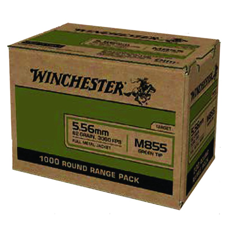 Winchester Ammo WM8551000 USA M855 Green Tip 5.56x45mm NATO 62 gr Full Metal Jacket 1000 Per Box 1 Case Sold By The Case