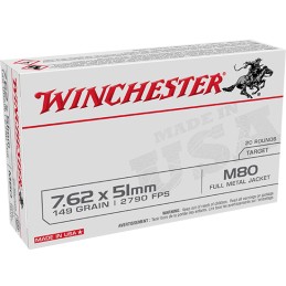 Winchester Ammo WM80 USA M80 7.62x51mm NATO 149 gr Full Metal Jacket Lead Core 20 Per Box 25 Case