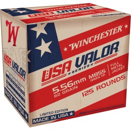 Winchester Ammo USA855125 USA Valor M855 Green Tip 5.56x45mm NATO 62 gr Full Metal Jacket 125 Per Box 10 Case