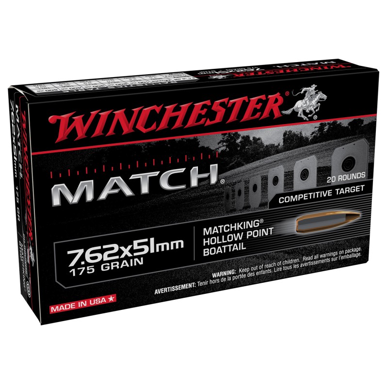 Winchester Ammo S76251M Match  7.62x51mm NATO 175 gr Sierra MatchKing BTHP 20 Per Box 25 Case