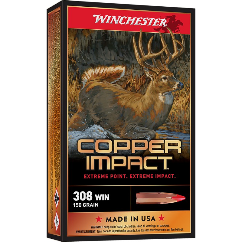 Winchester Ammo X308CLF Copper Impact  308 Win 150 gr Copper Extreme Point Lead Free 20 Per Box 10 Case