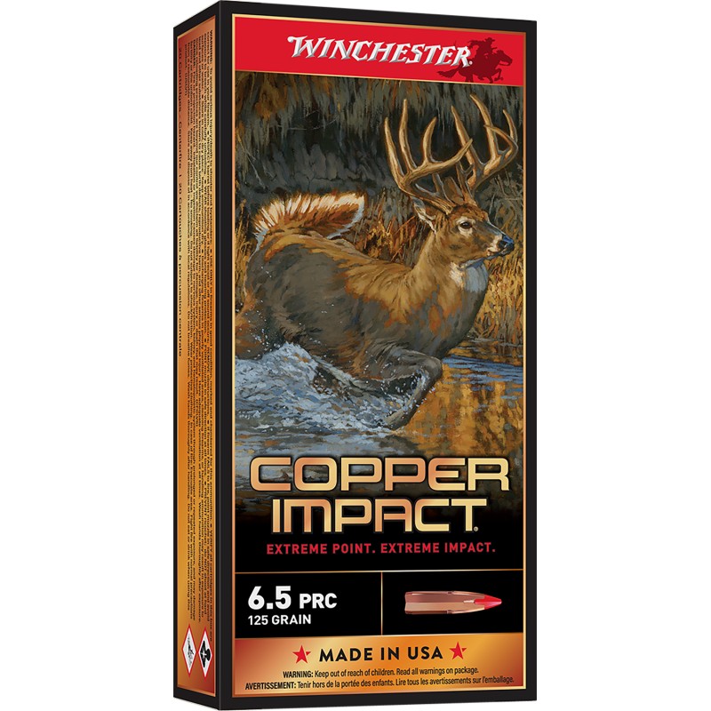 Winchester Ammo X65PCLF Copper Impact  6.5 PRC 125 gr Copper Extreme Point Lead Free 20 Per Box 10 Case