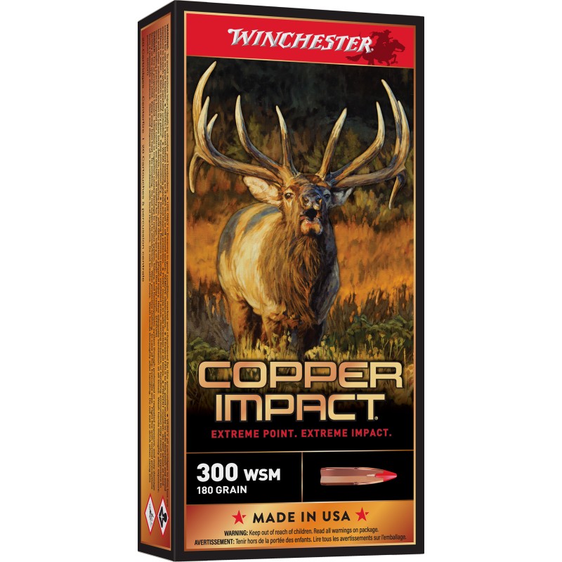 Winchester Ammo X300SCLF2 Copper Impact  300 WSM 180 gr Copper Extreme Point Lead Free 20 Per Box 10 Case