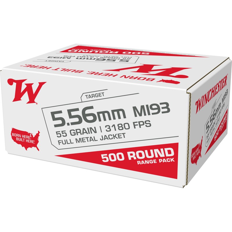 Winchester Ammo WM193500  M193 5.56mm 55 gr Full Metal Jacket 500 Per Box 2 Case