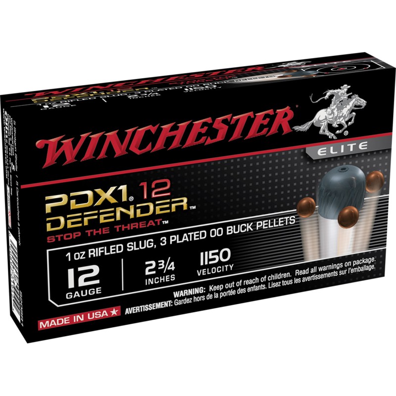 Winchester Ammo S12PDX1 PDX1 Defender Combo 12 Gauge 2.75 1 oz Rifled Slug 3 Plated 00 Buck Shot 10 Per Bx 10 Case