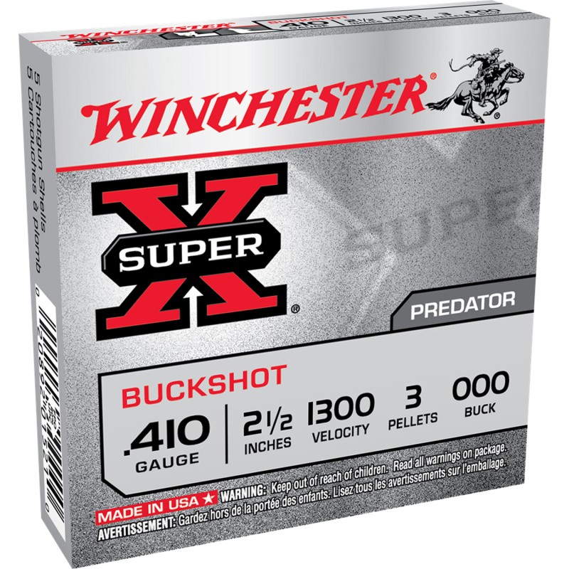 Winchester Ammo XB41000 Super X  410 Gauge 2.50 3 Pellets 000 Buck Shot 5 Bx 50 Case