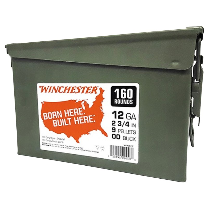 Winchester Ammo WW12C USA  12 Gauge 2.75 9 Pellets 00 Buck Shot 160rds 2 Case Ammo Can