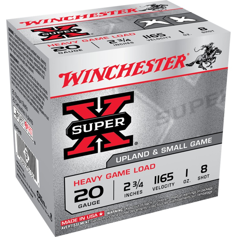 Winchester Ammo XU20H8 Super X Heavy Game Load 20 Gauge 2.75 1 oz 8 Shot 25 Per Box 10 Case