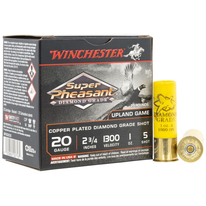 Winchester Ammo SPDG205 Super Pheasant Diamond Grade 20 Gauge 2.75 1 oz 5 Shot 25 Per Box 10 Case