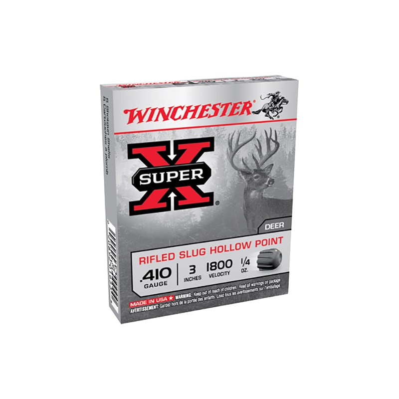 Winchester Ammo X413RS5 Super X  410 Gauge 3 14 oz Rifled Slug Shot 5 Per Box 50 Case