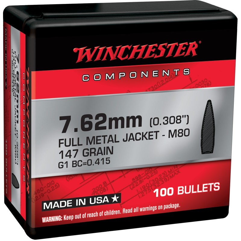 Winchester Ammo WB762147NX Centerfire Rifle  308 Win 7.62x51mm NATO .308 147 gr Full Metal Jacket 100 Per Box 10 Case