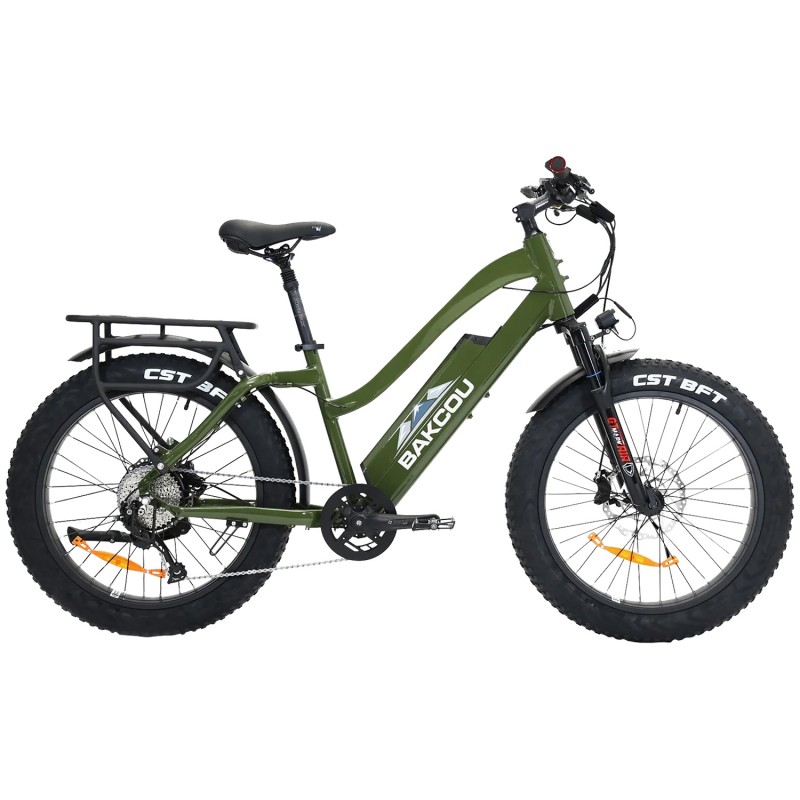 Bakcou Ebikes BFST24GB17 Flatlander ST 24 Gloss Army Green 18 wStand Over Height of 26Frame Shimano Alivio HillClimbing 9 Speed 