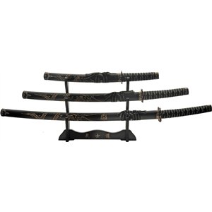 3 Pc Black Dragon Katana