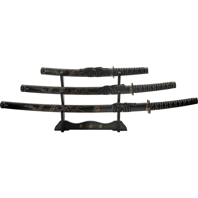 3 Pc Black Dragon Katana
