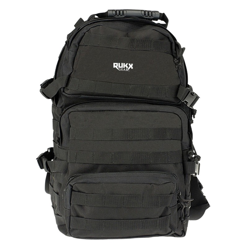 Rukx Gear ATICT3DB Tactical 3 Day Black 600D Polyester w Molle Webbing Hook  Loop Panel 4 Storage Areas