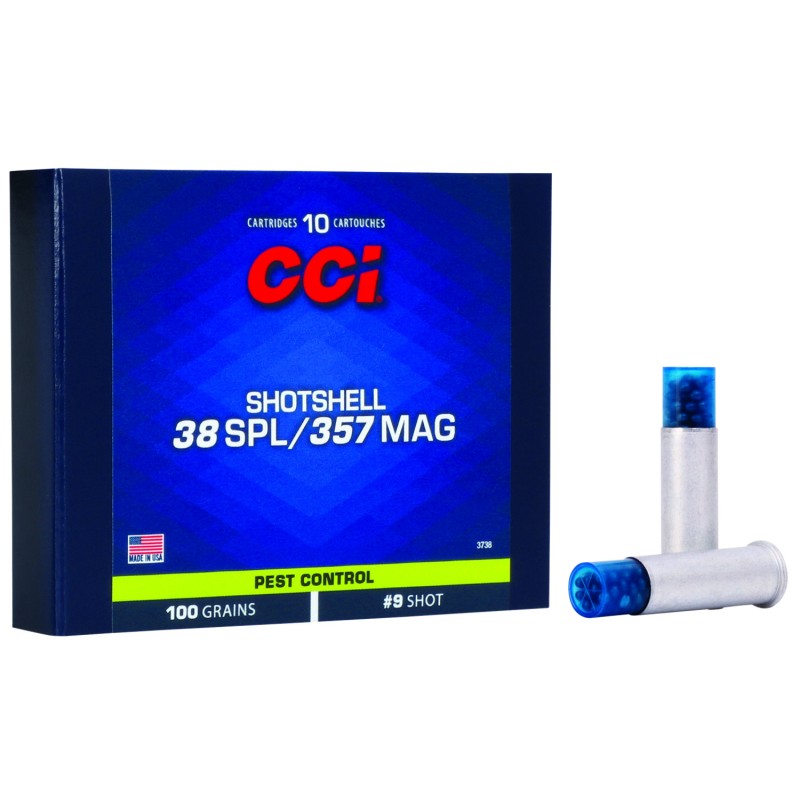 CCI 3738 Pest Control Shotshell 38 Sp 357 Mag 100 gr Shotshell 9 Shot 10 Per Box 20 Case