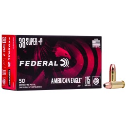 Federal AE38S3 American Eagle Handgun 38 Super P 115 gr Jacketed Hollow Point 50 Per Box 20 Case