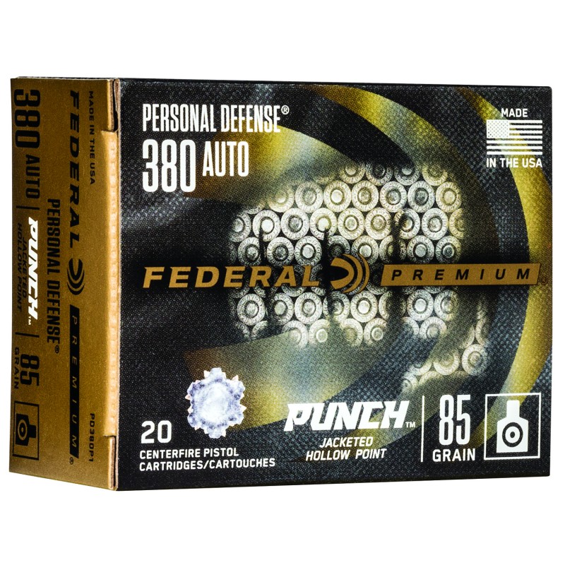 Federal PD380P1 Premium Personal Defense Punch 380 ACP 85 gr Jacketed Hollow Point 20 Per Box 10 Case