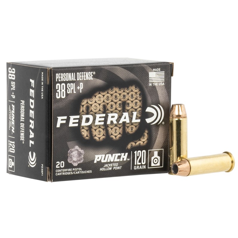 Federal PD38P1 Premium Personal Defense Punch 38 Special P 120 gr Jacketed Hollow Point 20 Per Box 10 Case