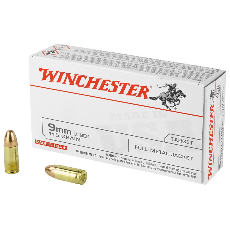 Winchester Ammo SG9W50 USA  9mm Luger 115 gr Full Metal Jacket FMJ 50 Per Box 20 Cs