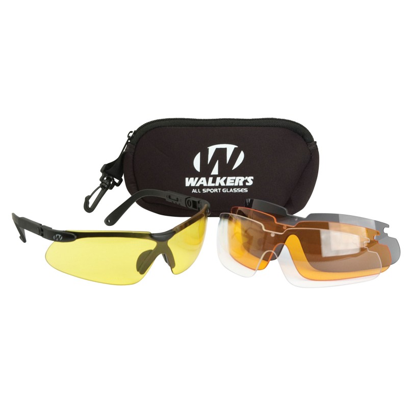 Walkers GWPASG4L2 Sport Glasses Combo Adult ClearSmoke GrayAmberYellow Lens Polycarbonate Black Frame