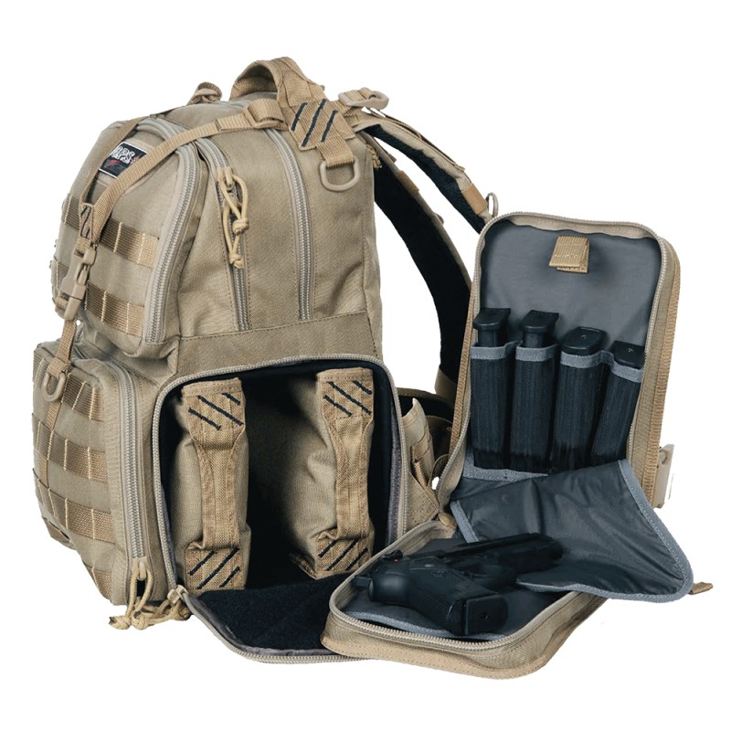 GPS Bags T1612BPT Tactical Range Backpack Tan 1000D Nylon Teflon Coating 3 Handguns