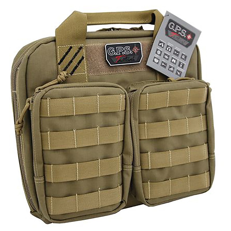 GPS Bags T1411PCT Tactical Double 2 Tan 1000D Nylon Teflon Coating Holds 4 Handguns