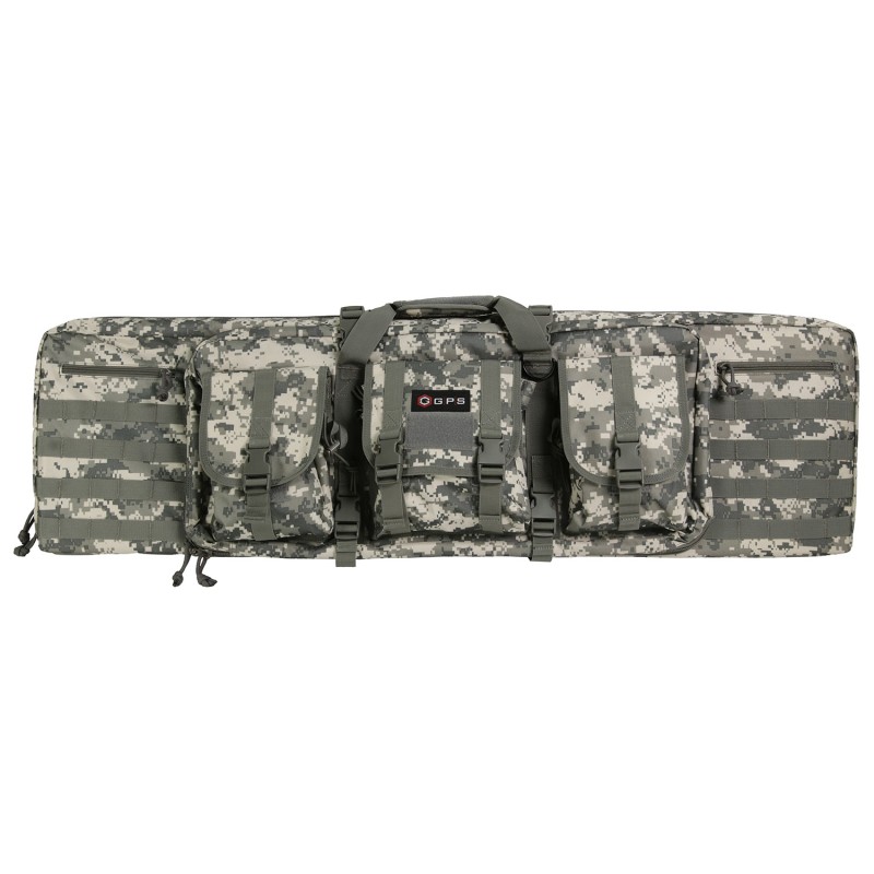 GPS Bags DRC42ACU Double Rifle Case ATACS AU 600D Polyester w 2 Padded Pistol Sleeves MOLLE Webbing  Lockable Zippers