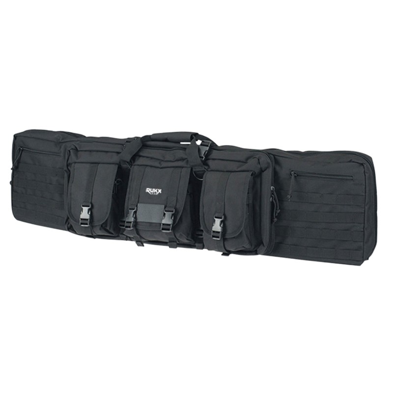 Rukx Gear ATICT42DGB Tactical Double Gun Case 42 Water Resistant Black 600D Polyester w NonRust Zippers Reinforced Velcro  Adjus