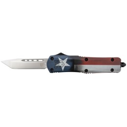 CobraTec Knives MCTXFS3TNS FS3 Texas Flag Medium 3 OTF Tanto Plain Satin D2 Steel Blade 5 Texas Flag Aluminum Cerakoted Handle