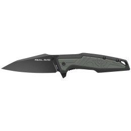 Real Avid AVRAV1 RAV1  3.25 Folding Modified Clip Point Plain Black Oxide 4Cr14 Blade Grip Plates GFN Handle Clamshell Pkg