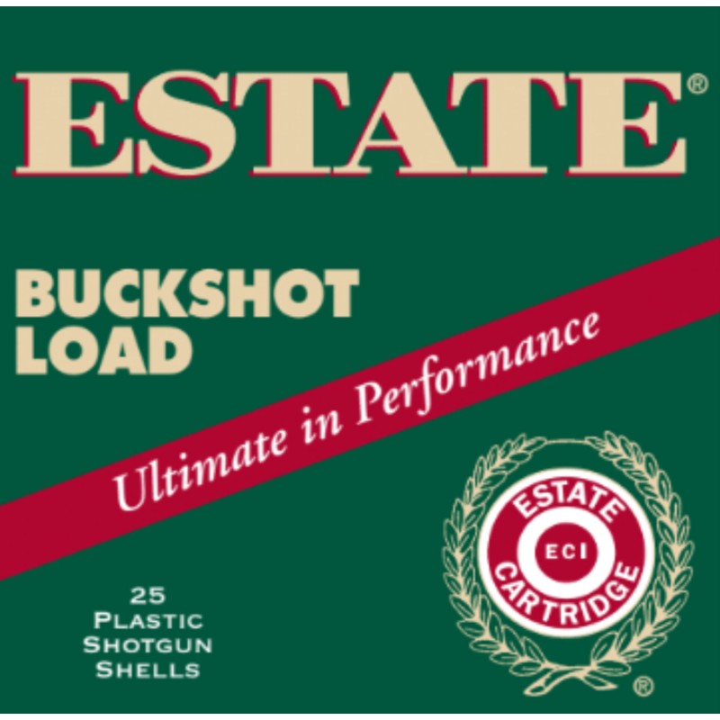 Estate Cartridge HV12BK25 Hunting Loads Buckshot 12 Gauge 2.75 9 Pellets 00 Buck Shot 25 Per Box 10 Cs