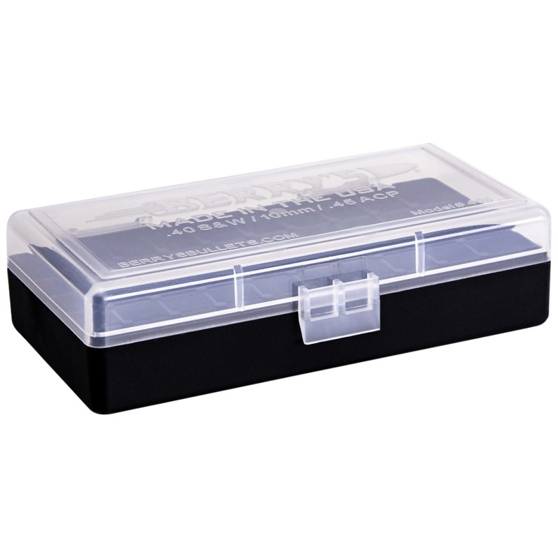 Berrys 67425 Ammo Box  40 SW45 ACP ClearBlack Polypropylene 50rd