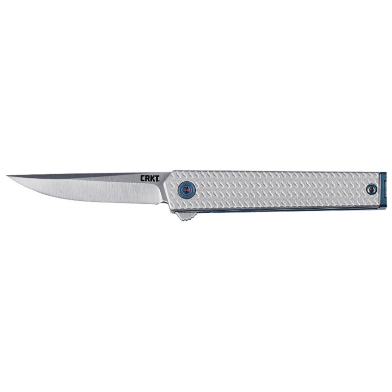 CRKT 7081 CEO Microflipper Micro 2.36 Flipper Drop Point Plain Satin 12C27 Sandvik Blade Silver Textured wBlue Liner  Accents Al