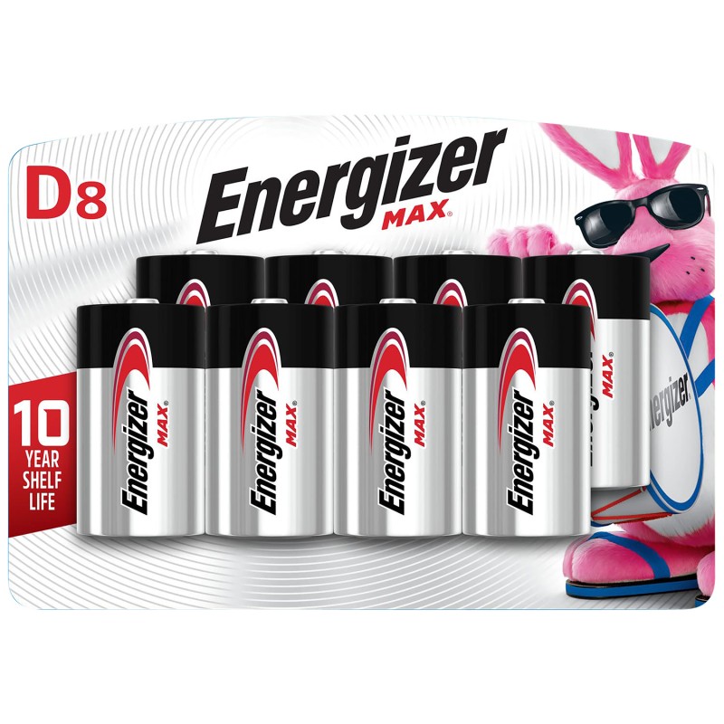 Energizer E95BP8 MAX D Batteries  Black  Silver Alkaline 1.5 Volt Qty 12 8 Pack