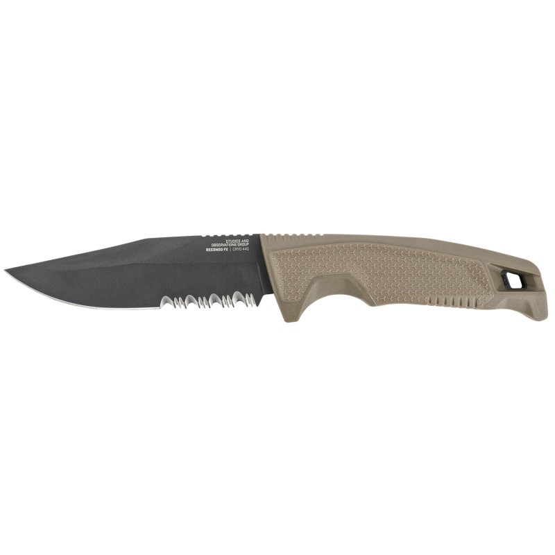 S.O.G SOG17220457 Recondo FX 4.60 Fixed Part Serrated Satin TiCN Cryo 440C SS Blade FDE Overmolded Rubberized Grip Includes Shea