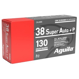 Aguila 1E382112 Target  Range Handgun 38Super P 130gr Full Metal Jacket 50 Per Box20 Case