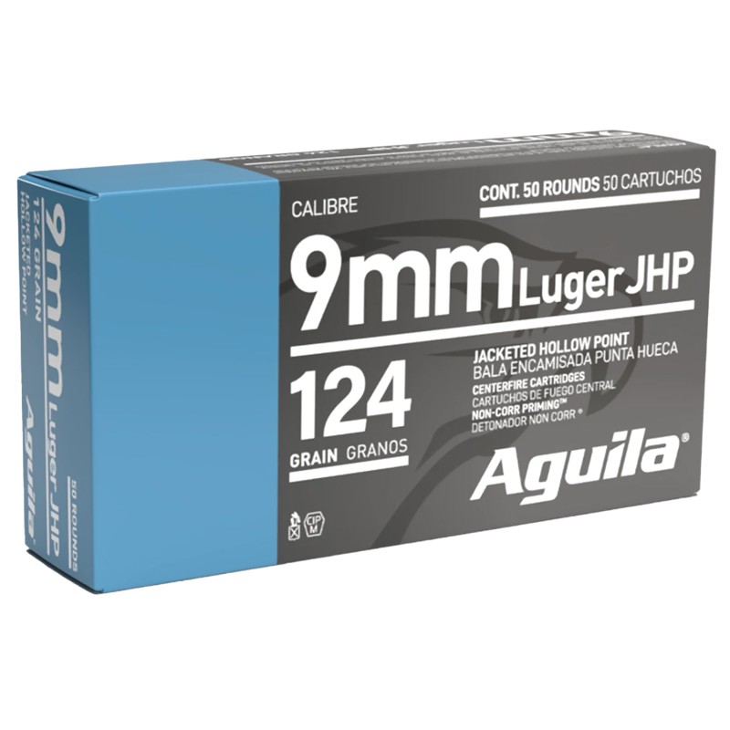 Aguila 1E092125 Personal Defense Handgun 9mm Luger 124gr Jacketed Hollow Point 50 Per Box10 Case