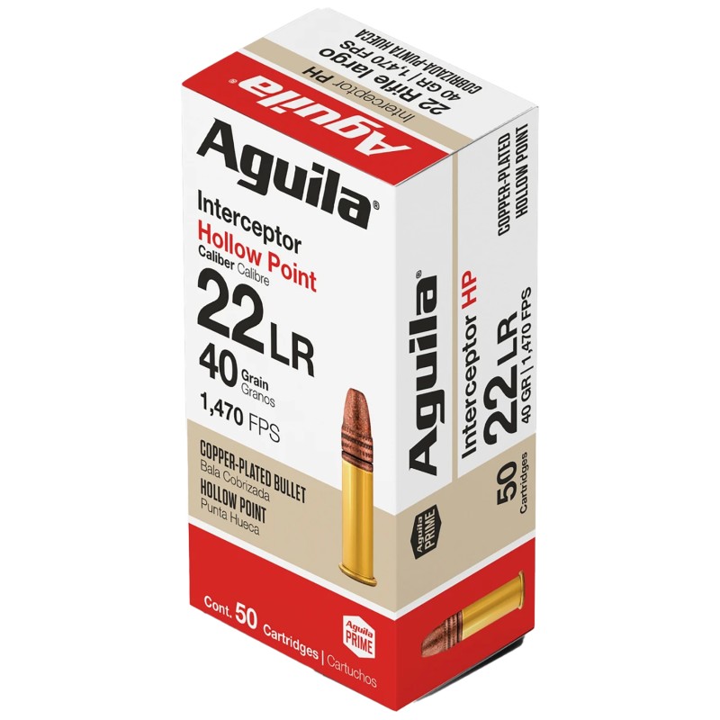 Aguila 1B220321 Interceptor Rimfire 22LR 40gr Copper Plated Hollow Point 50 Per Box20 Case