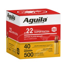 Aguila 1B221115 Super Extra Rimfire 22LR 40gr Copper Plated Solid Point 500 Per Box4 Case