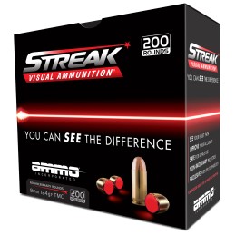 Ammo Inc 9124TMCSTRKRED Streak Visual RED  9mm Luger 124gr Total Metal Jacket 20 Per Box10 Case