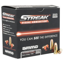 Ammo Inc 9124TMCSTRKRED200 Streak Visual RED  9mm Luger 124gr Total Metal Case 200 Per Box5 Case