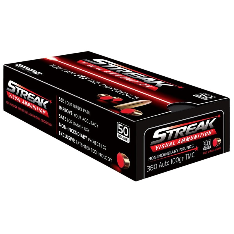 Ammo Inc 380100TMCSTRKRED50 Streak Visual RED  380ACP 100gr Total Metal Case 50 Per Box20 Case