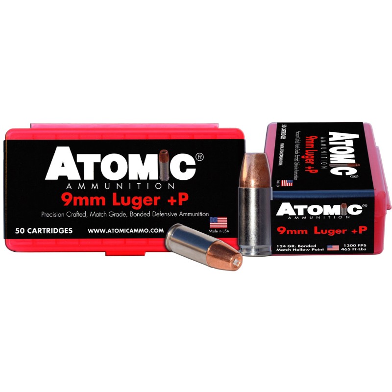 Atomic Ammunition 00409 Pistol Precision Craft 9mmLuger P 124gr Bonded Match Hollow Point 50 Per Box10 Case